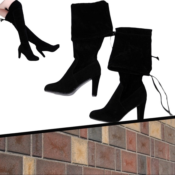 Over the Knee Faux Suede Black 3” Heel Boots NEW - Picture 2 of 6